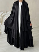 Satin Layered abaya in Onyx