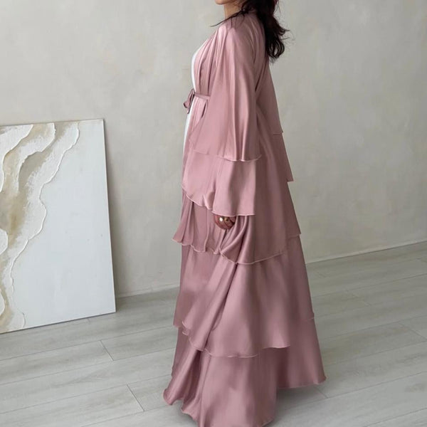 Satin Layered abaya in Rose Gold