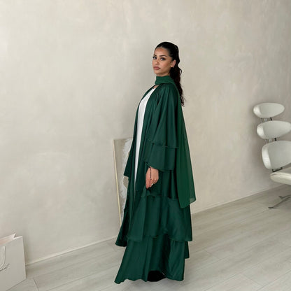 Satin Layered abaya in Emerald Green