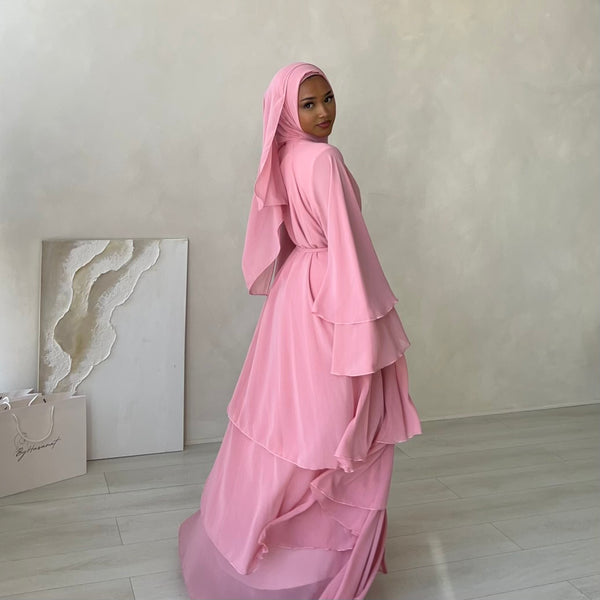 Layered Abaya in Blossom Pink