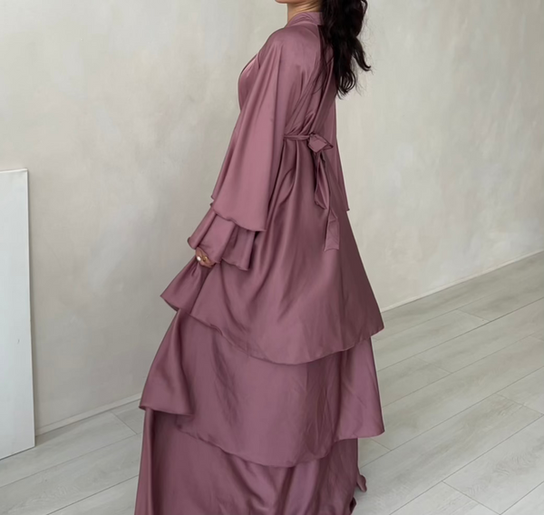 Satin Layered abaya in Rose Dust