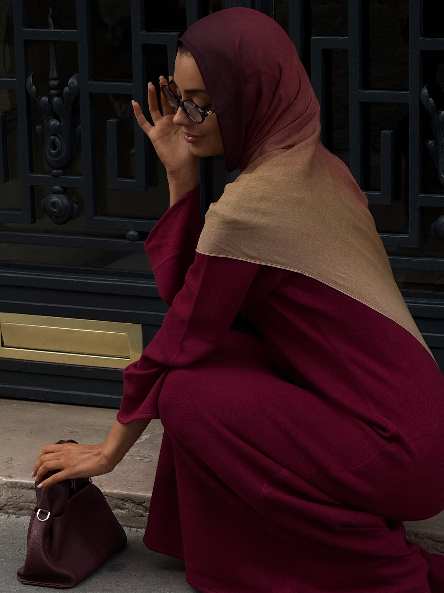 Two-Piece Cape Dress Burgundy