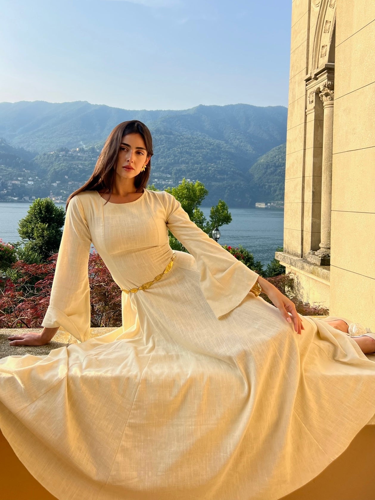 Linen Lace Up Dress in Lemon ByHasanat