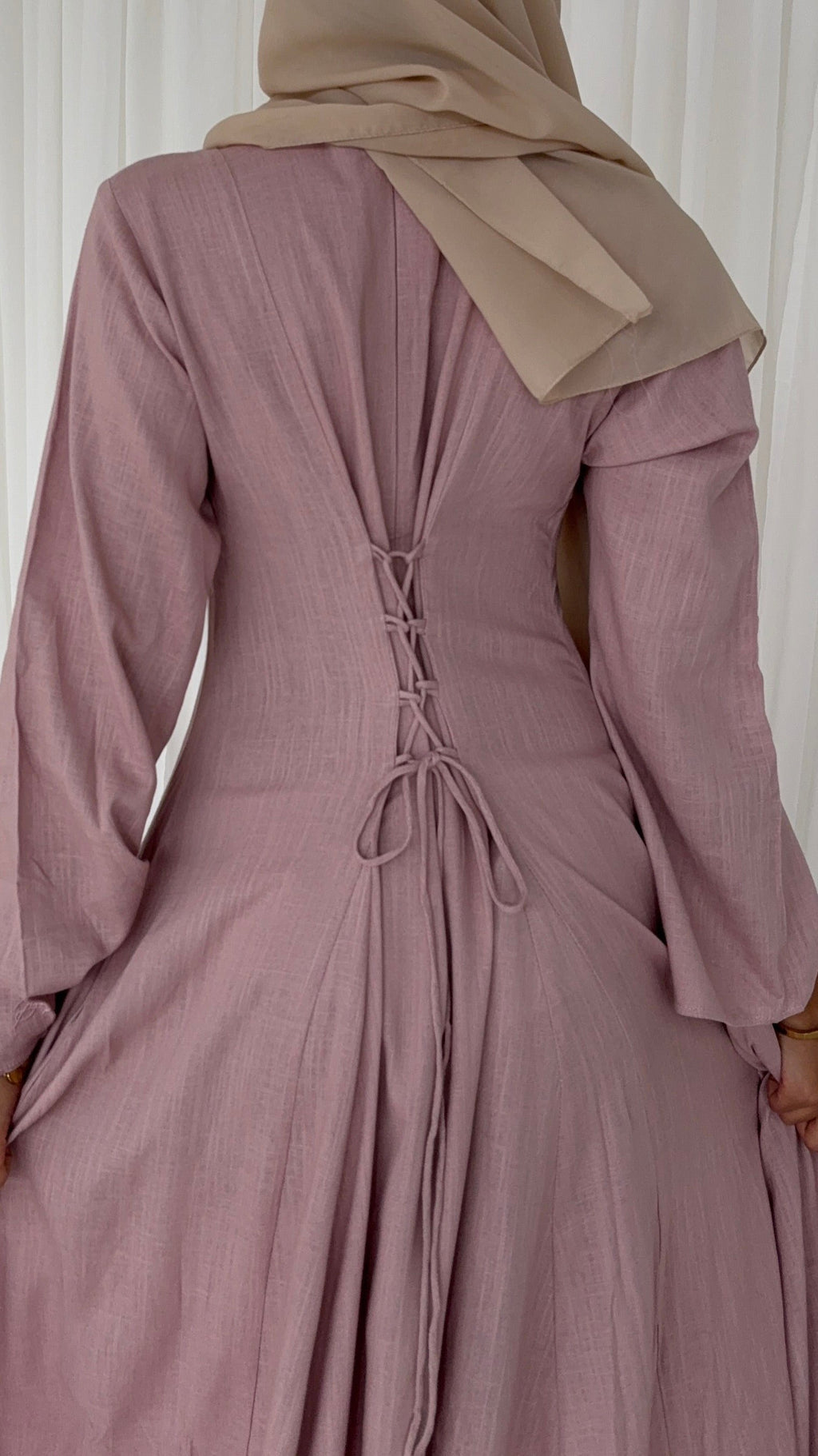 Linen Lace-Up Dress in Rose Pink