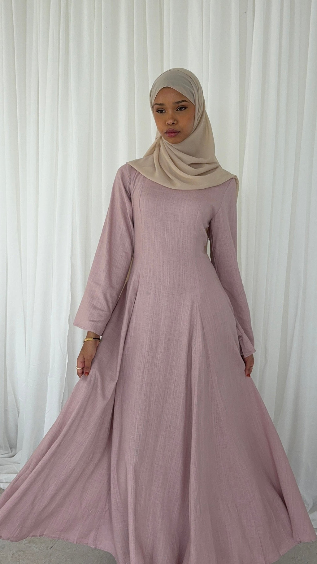 Linen Lace-Up Dress in Rose Pink