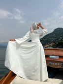 Linen Lace-Up Dress in Off-White