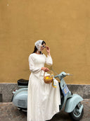 Linen Lace-Up Dress in Off-White
