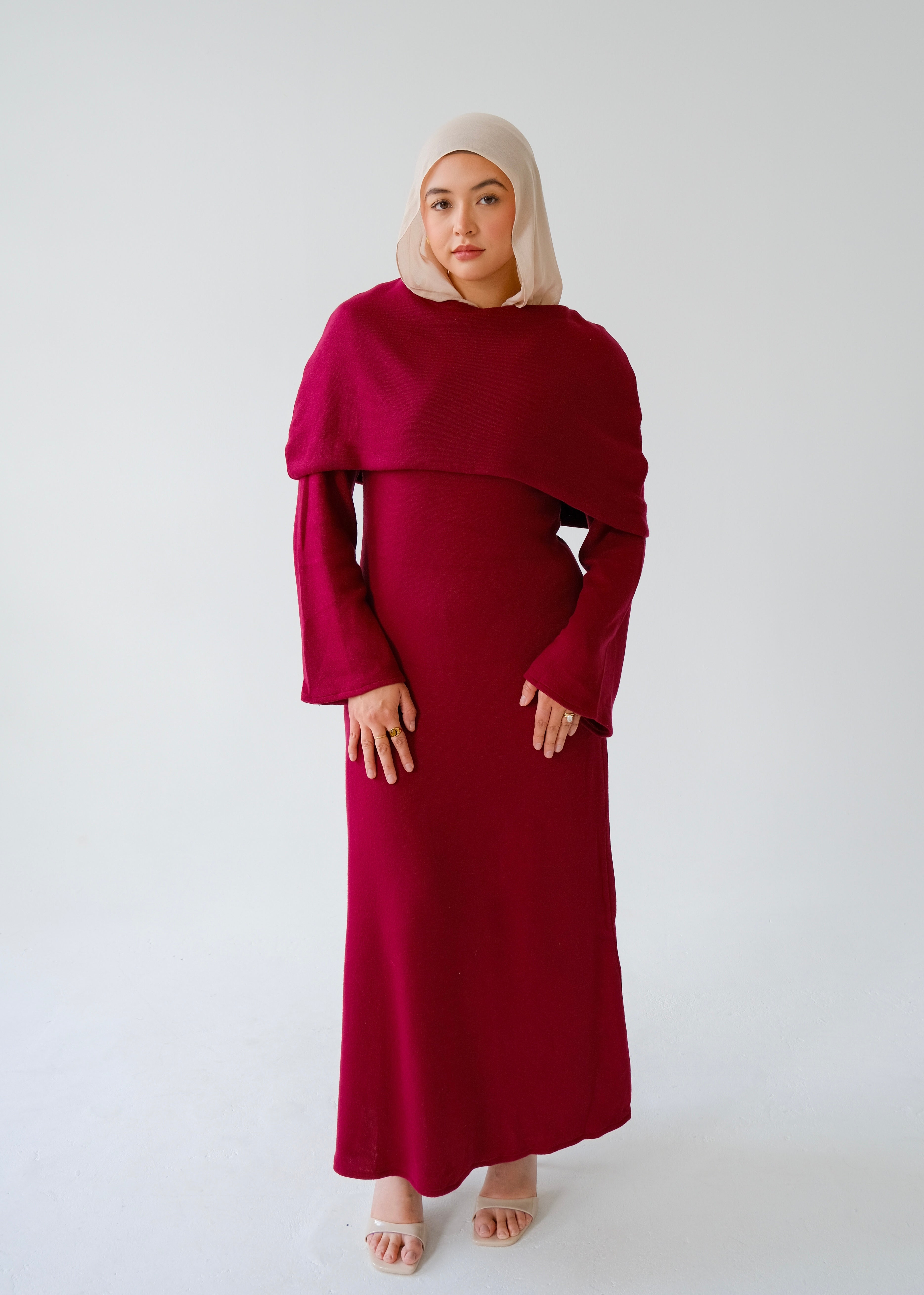 Two-Piece Cape Dress Burgundy