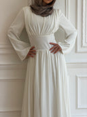Luna - Ivory Pleated Chiffon Corset Maxi Dress