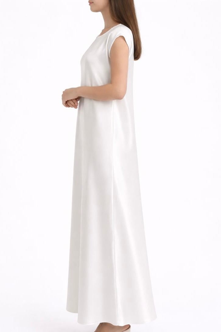 white satin inner slip dress fitted lace wedding dress Premium White Satin Inner Slip Dress - Long Sleeve - Adult