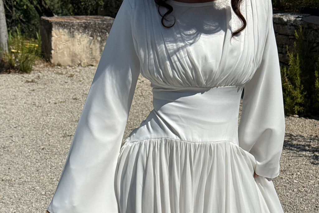 Luna - Ivory Pleated Chiffon Corset Maxi Dress