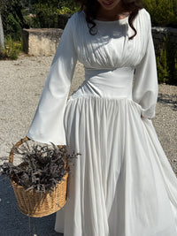 Luna - Ivory Pleated Chiffon Corset Maxi Dress