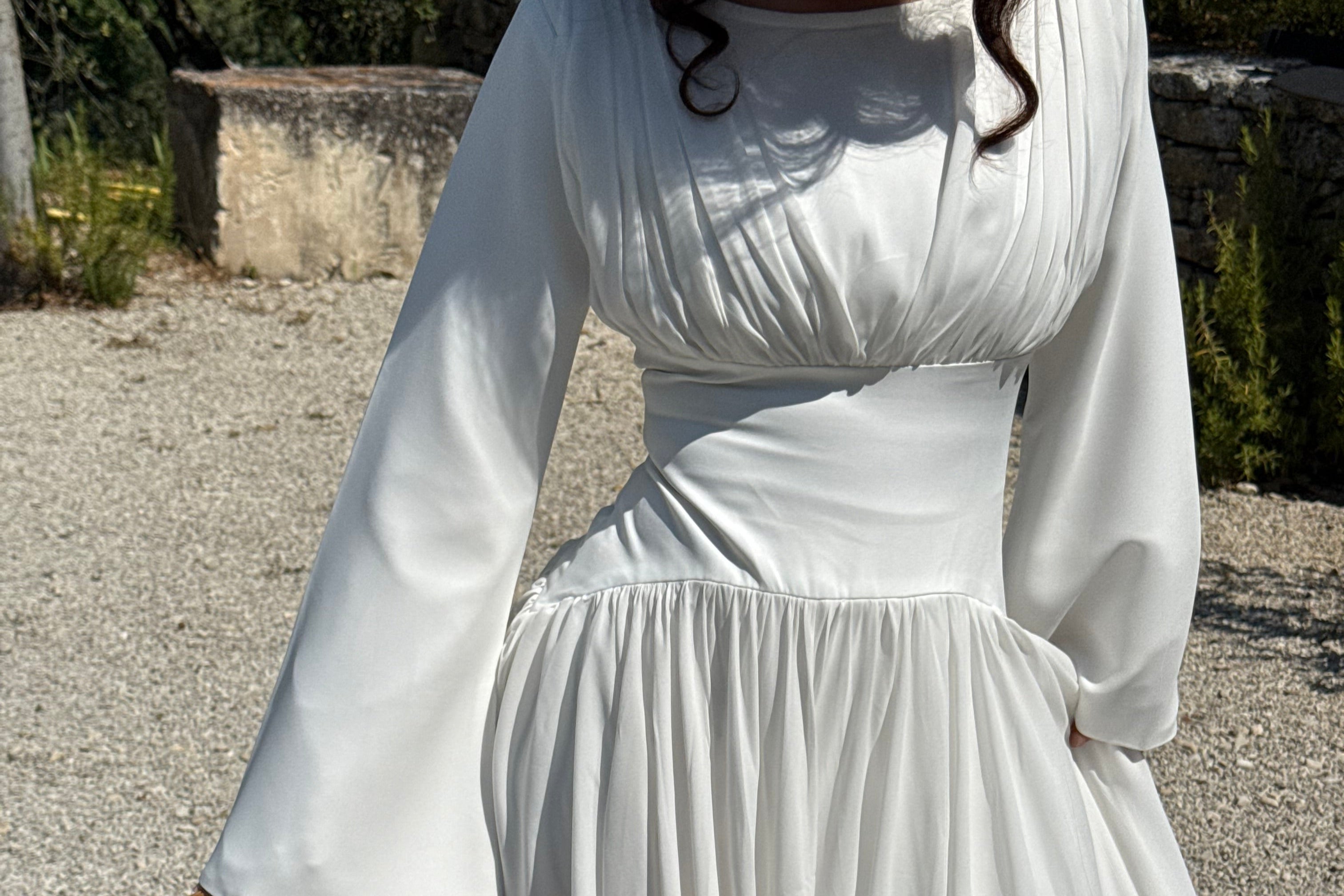 Luna - Ivory Pleated Chiffon Corset Maxi Dress