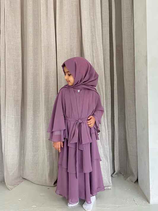 Children's layered abaya in Mauve