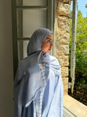 Lace Flower Abaya in Bluebell