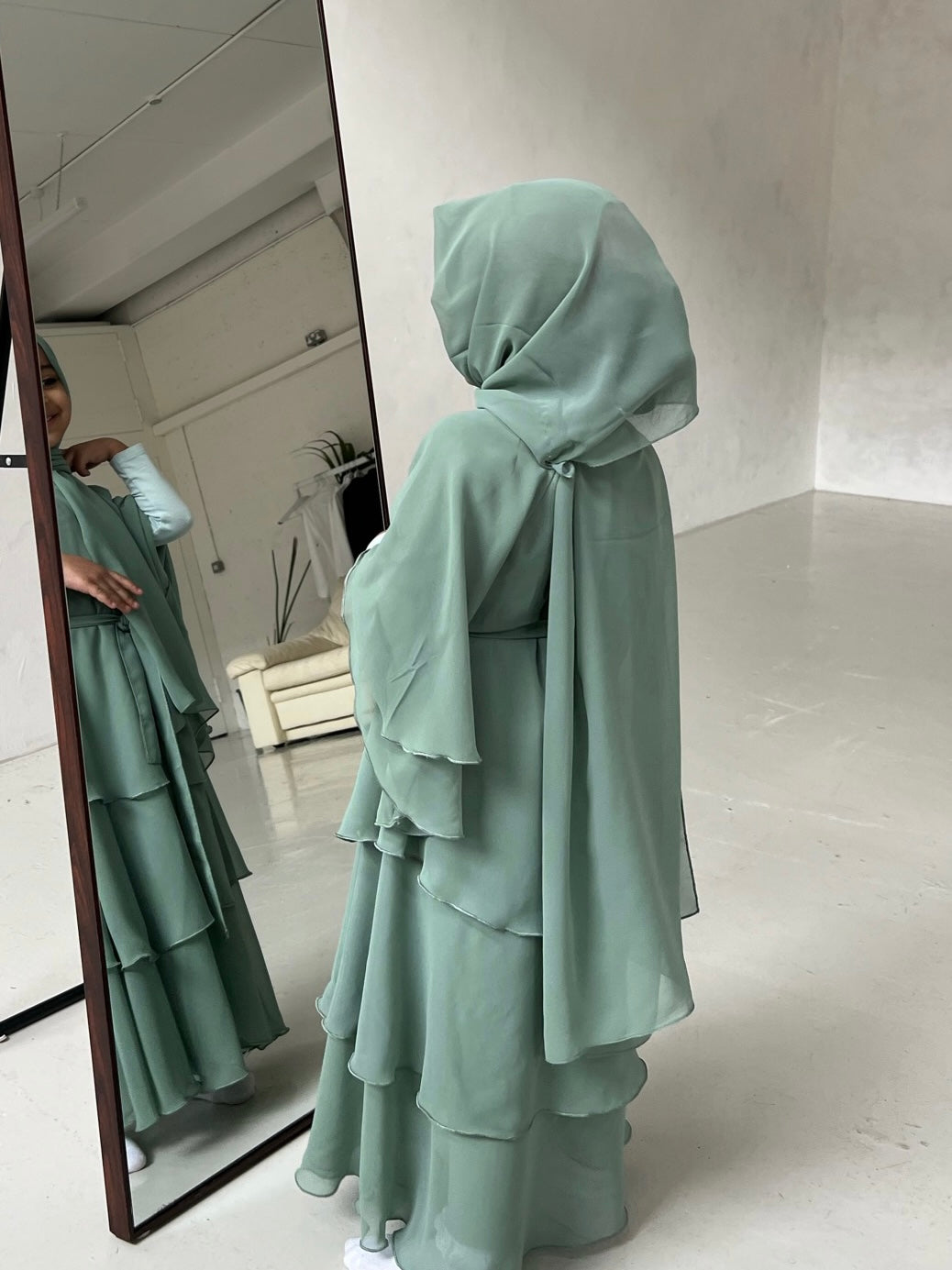 Children's layered abaya in Sage Green