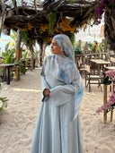 Linen Lace-Up Dress in Powder Blue