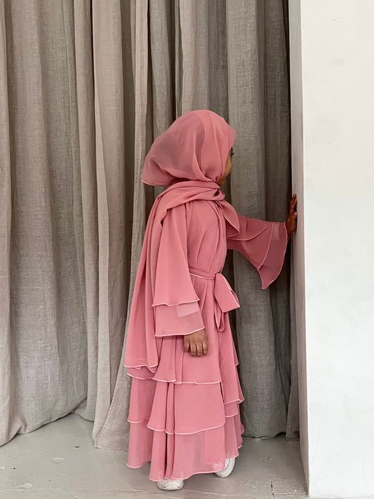 Children's layered abaya in Blossom Pink