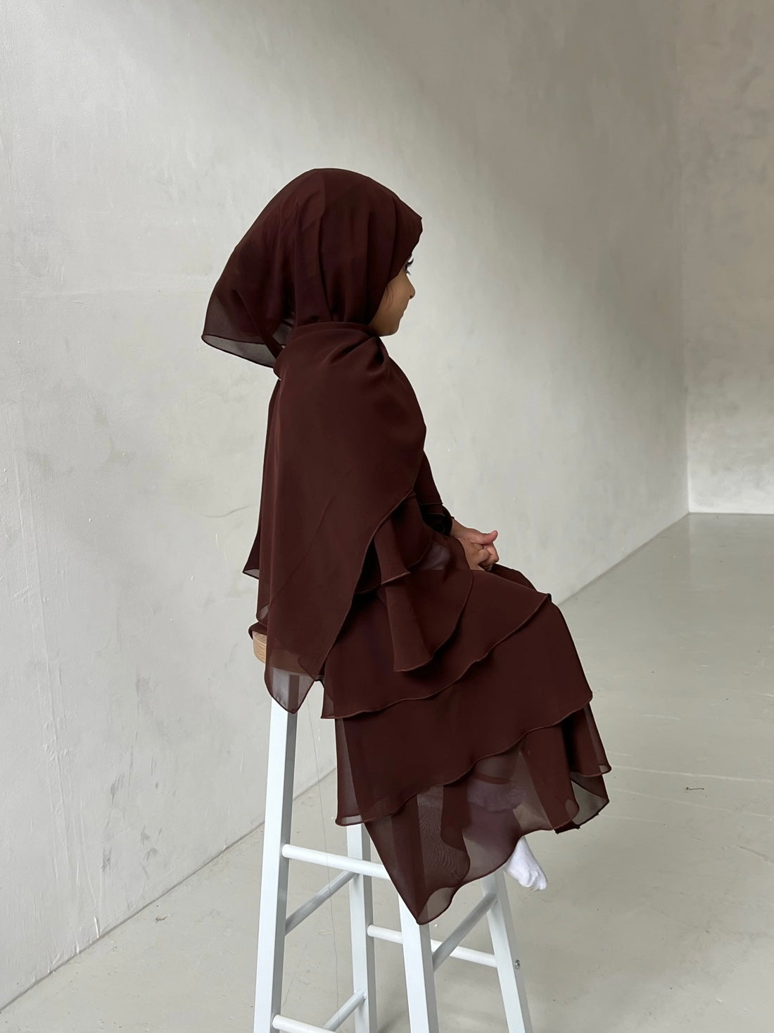 Children's layered abaya in Chestnut Brown