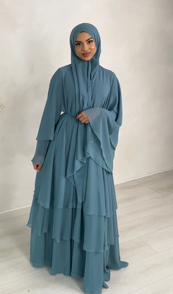 Layered abaya in Baby Blue