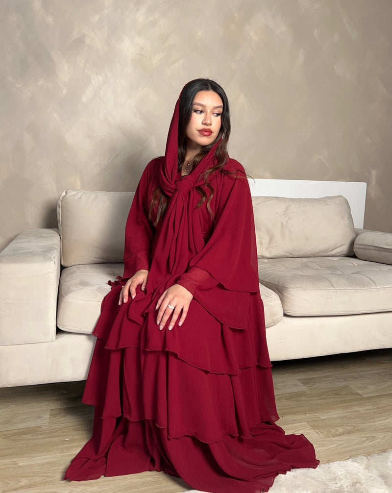 Layered abaya in Cherry Red