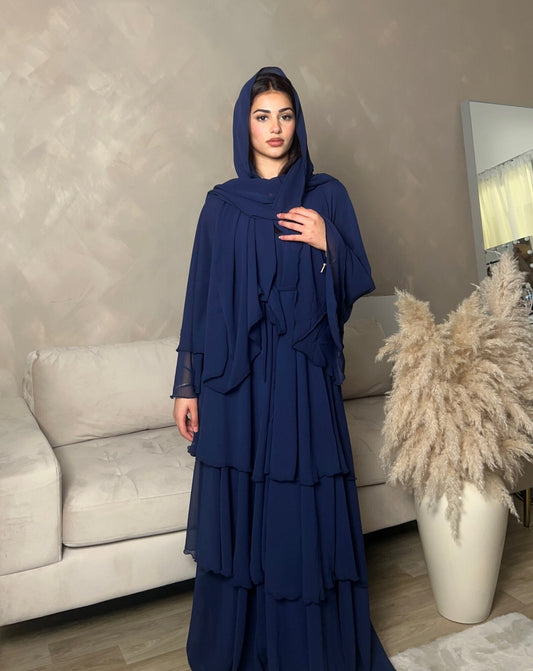 Layered abaya in Midnight Blue