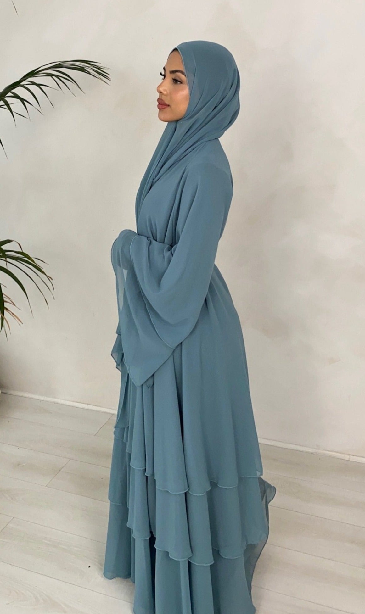 Layered abaya in Baby Blue