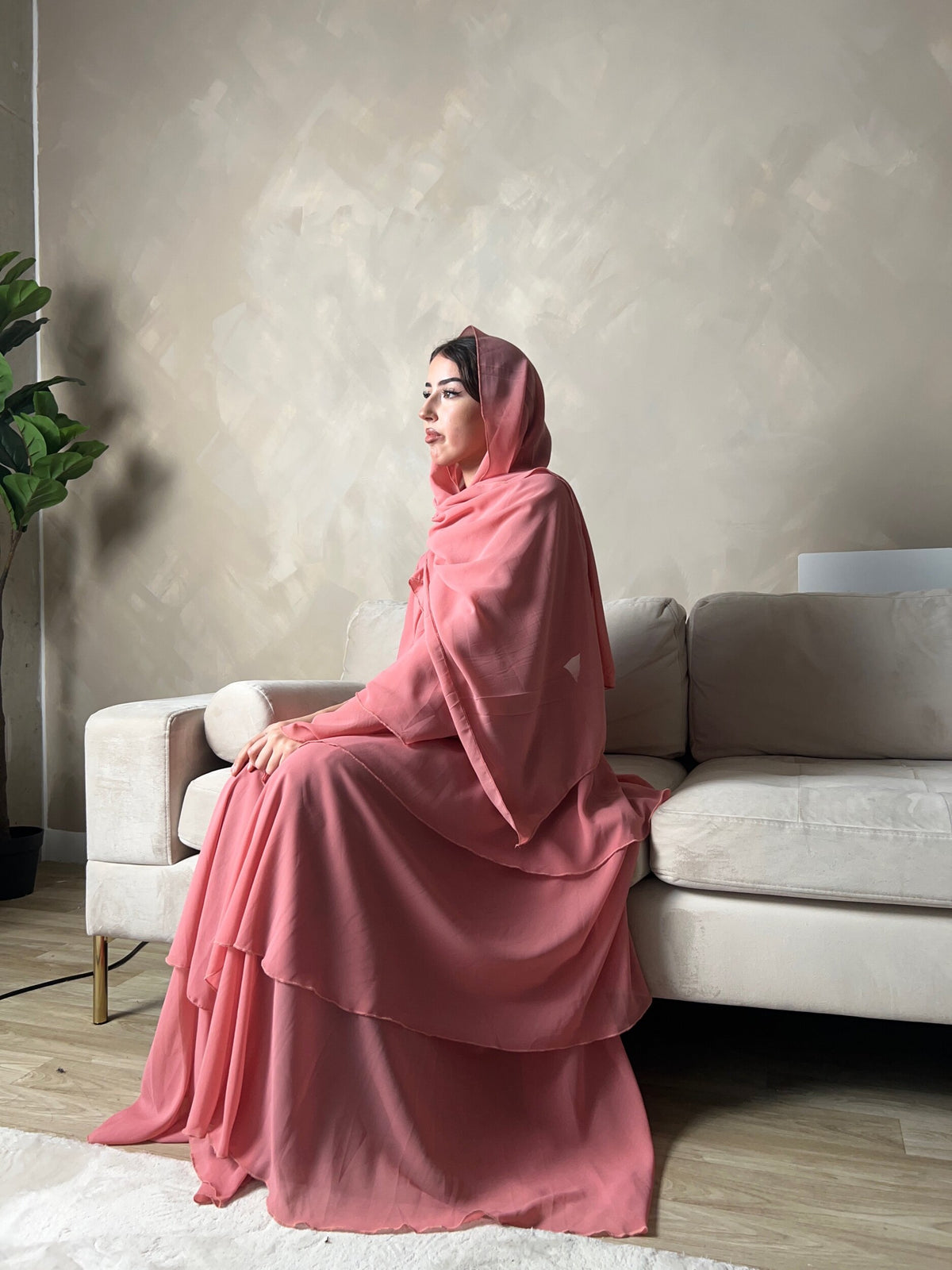 Layered abaya in Rose Pink