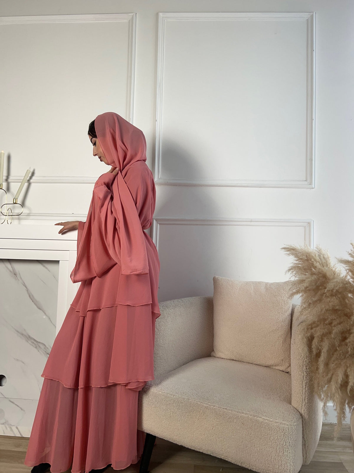 Layered abaya in Rose Pink