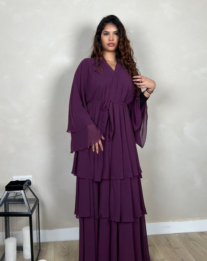 Layered Abaya in Plum Purple