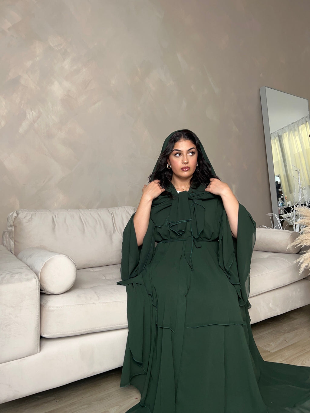 Layered abaya in Pine Green