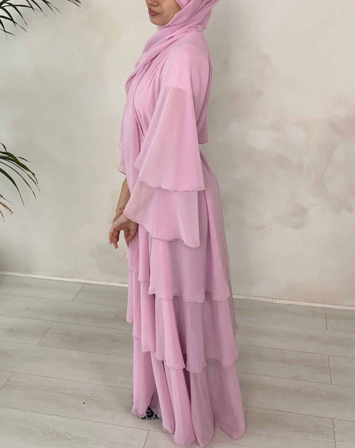 Layered abaya in Baby Pink