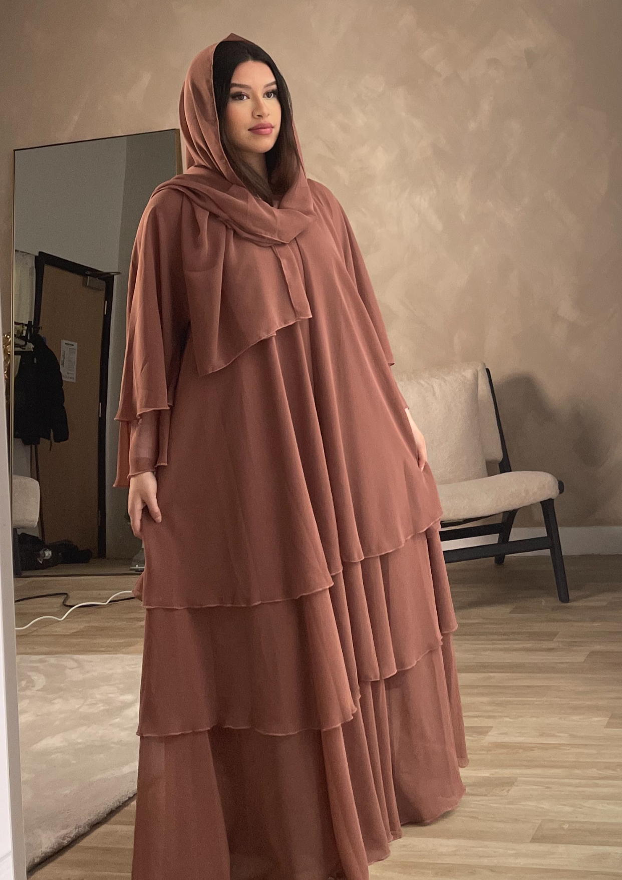 Layered abaya in Dusty Rose