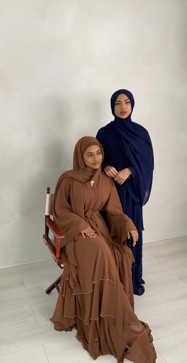 Layered Crystal Abaya in Caramel Beige