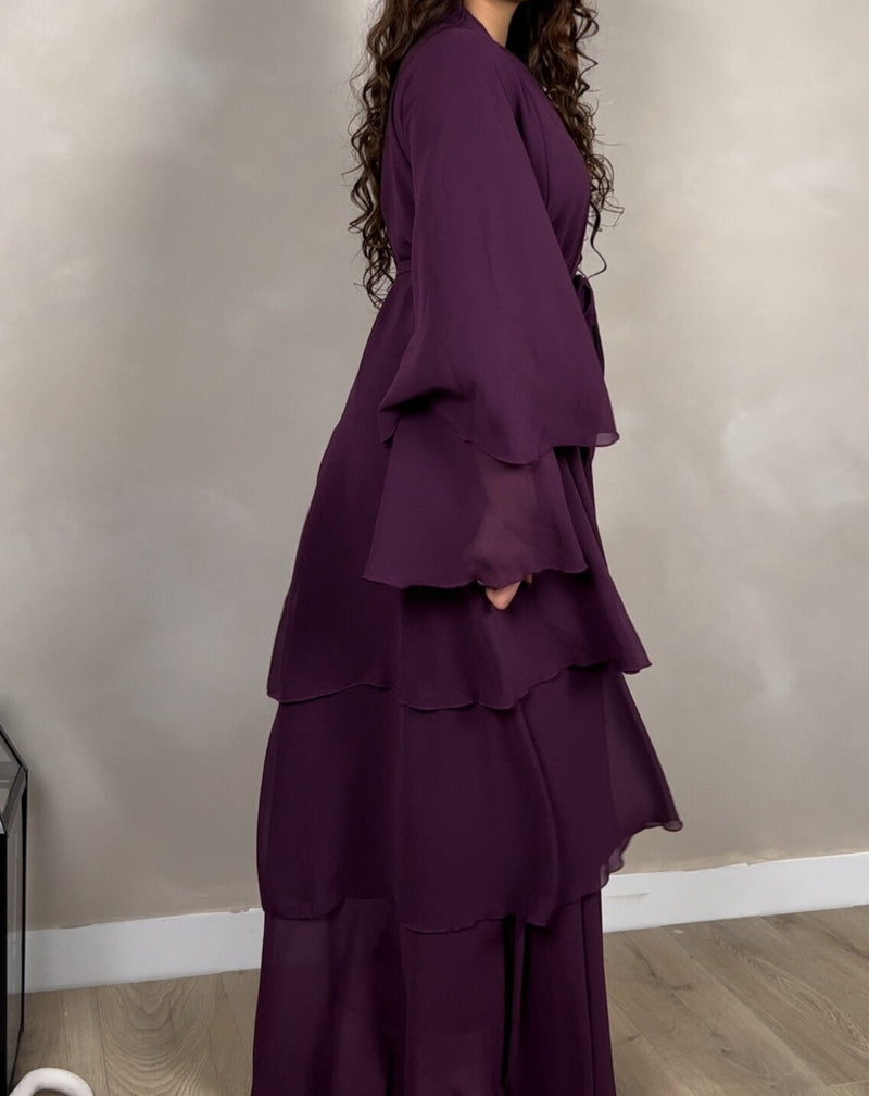 Layered Abaya in Plum Purple