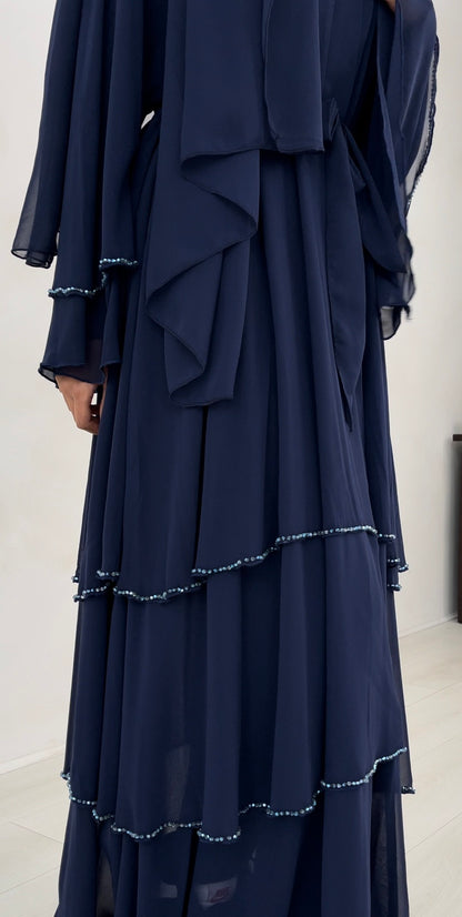 Layered crystal abaya in Navy Blue