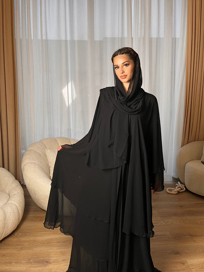 Layered Abaya in Plain Black