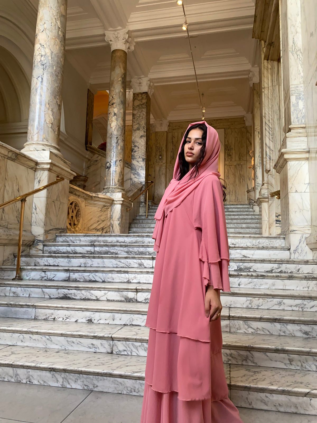 Layered abaya in Rose Pink