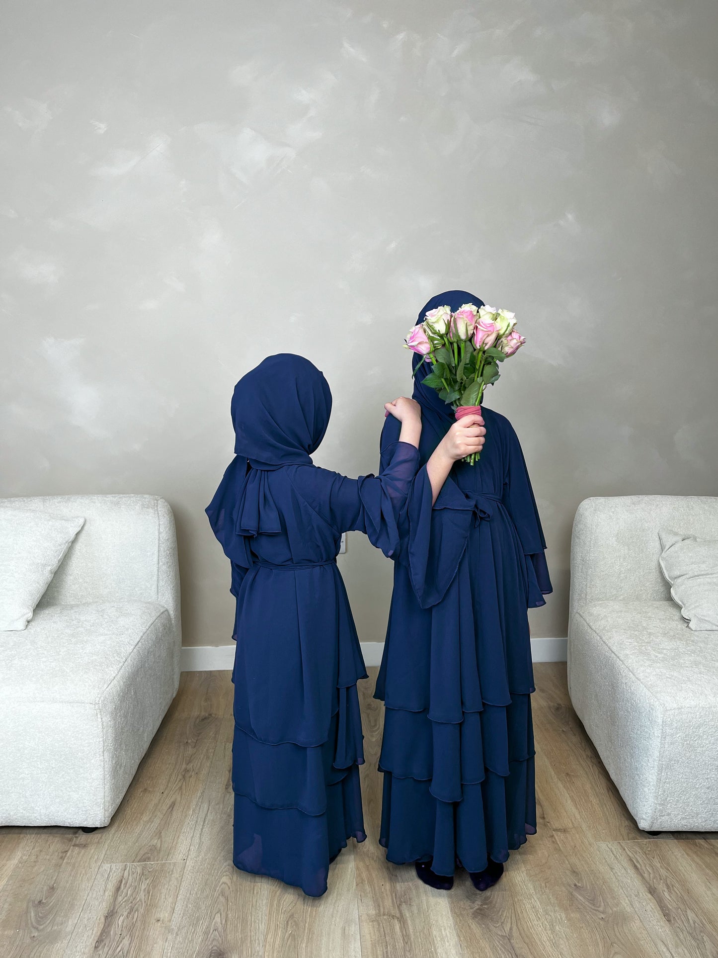 Children's layered abaya in Midnight Blue